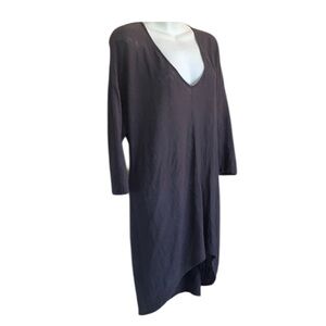 BOBI grey Hi-lo V-neck top, bias cut, raglan 3/4 sleeve, 100% cotton. M